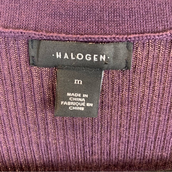 Halogen Merino Wool Blend Dark Purple Long Line Ribbed V-Neck Cardigan sz M EUC - Picture 6 of 8